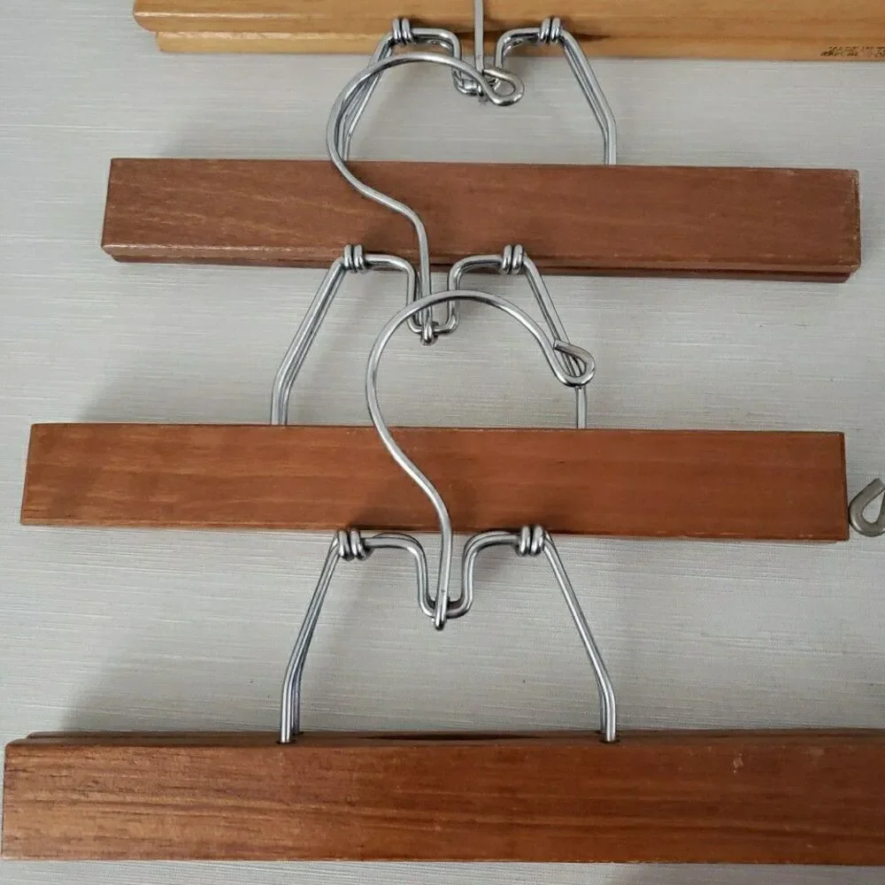 8 Setwell Unbranded Wood Pant Hangers Clamp Hinged Vintage